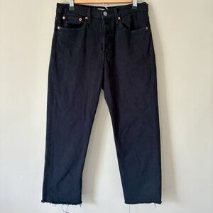 Levi’s Premium Wedgie Straight Leg Jeans Black Raw Hem Womens Size 27 Button Fly